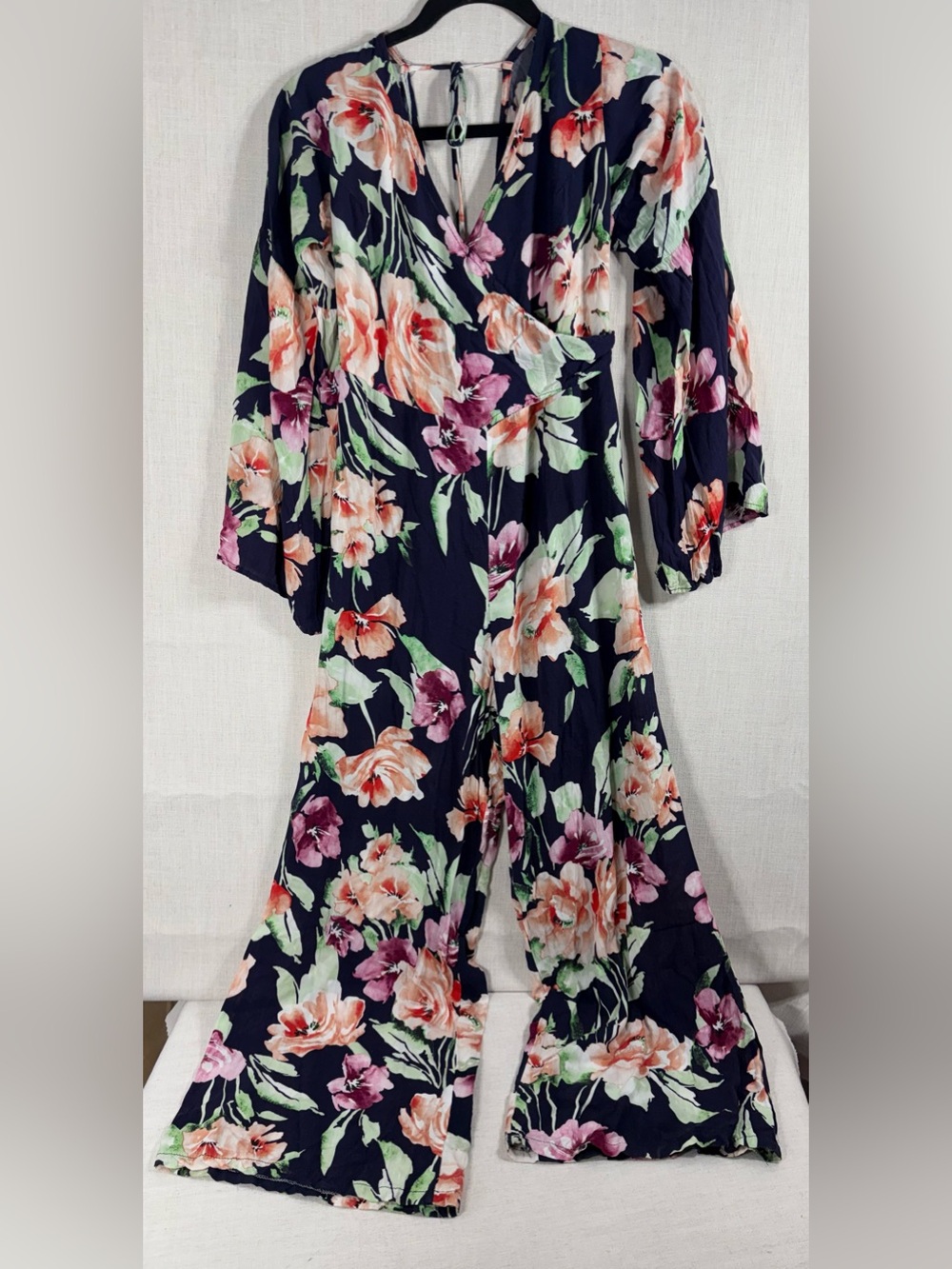 Jaase Navy Floral Wide-Leg Jumpsuit with Pink & Peach Blooms